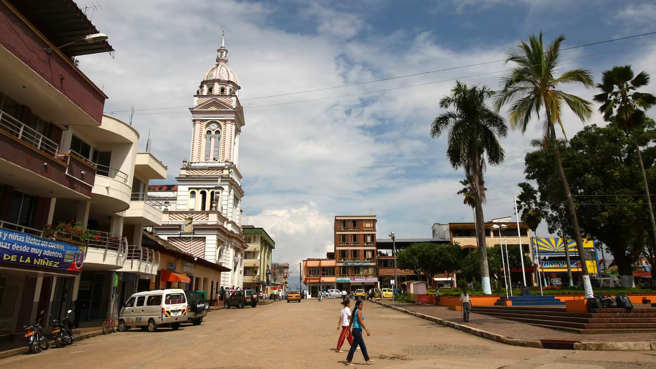 Plaza principal de Chaparral, en el sur del Tolima, en una fotografía de archivo