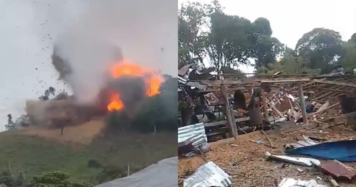 La detonación del artefacto y los destrozos que dejó en una construcción rural del nordeste antioqueño