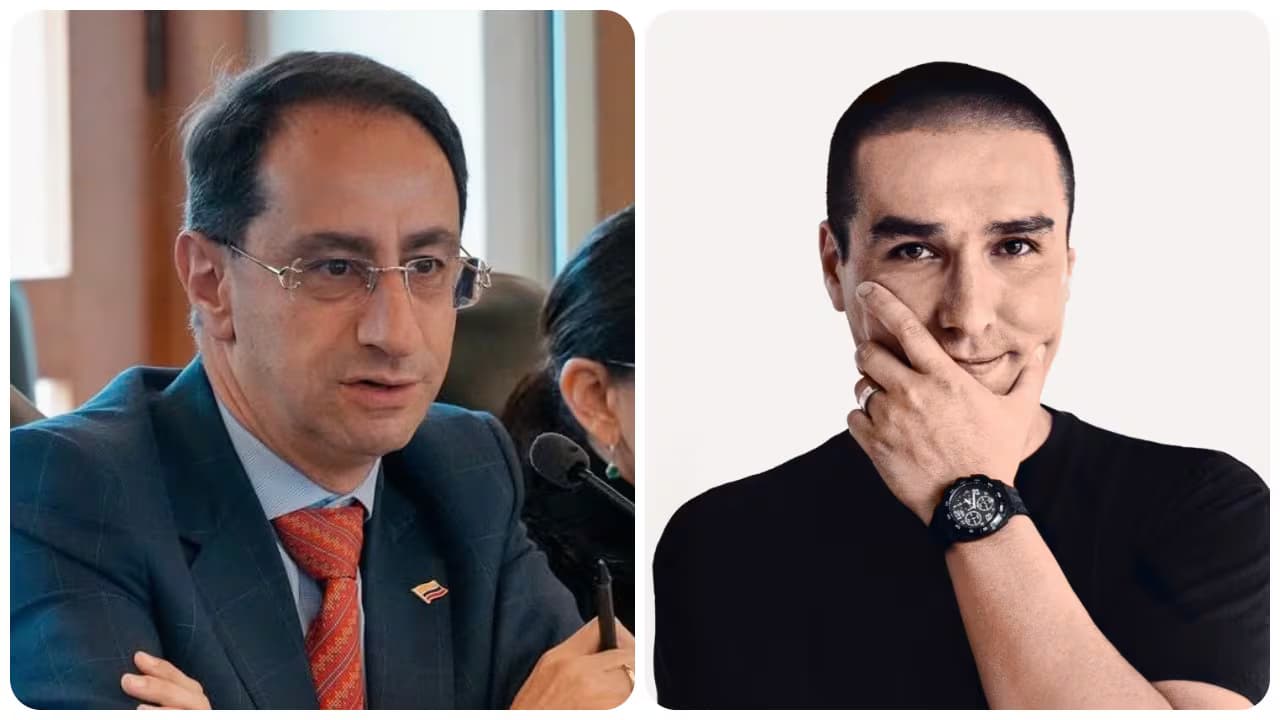 El vicepresidente José Manuel Restrepo y el caricaturista Julio César González, Matador