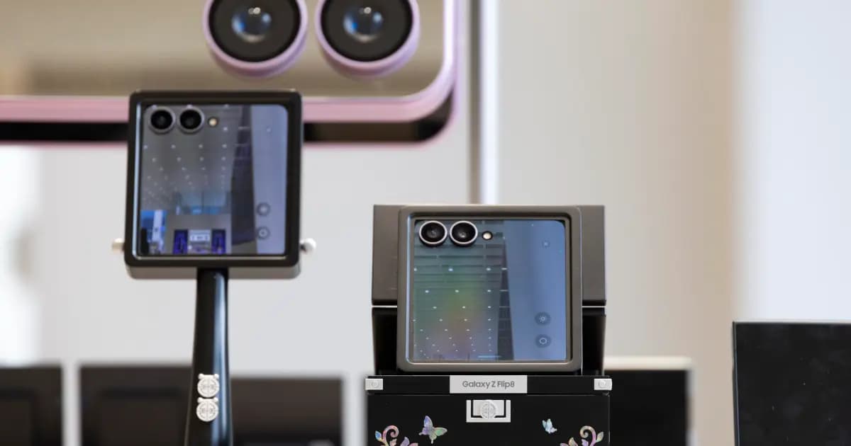 Teléfonos plegables Galaxy Z Flip8 de Samsung en exhibición