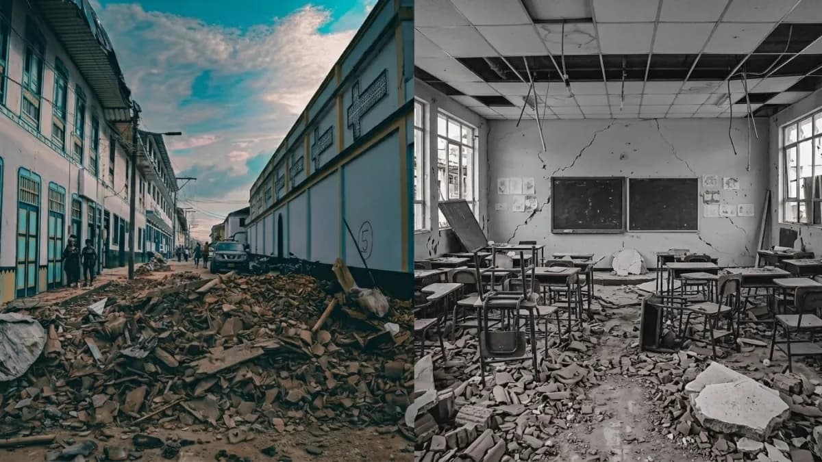 Aula de un colegio con daños estructurales tras el terremoto en el Valle del Cauca