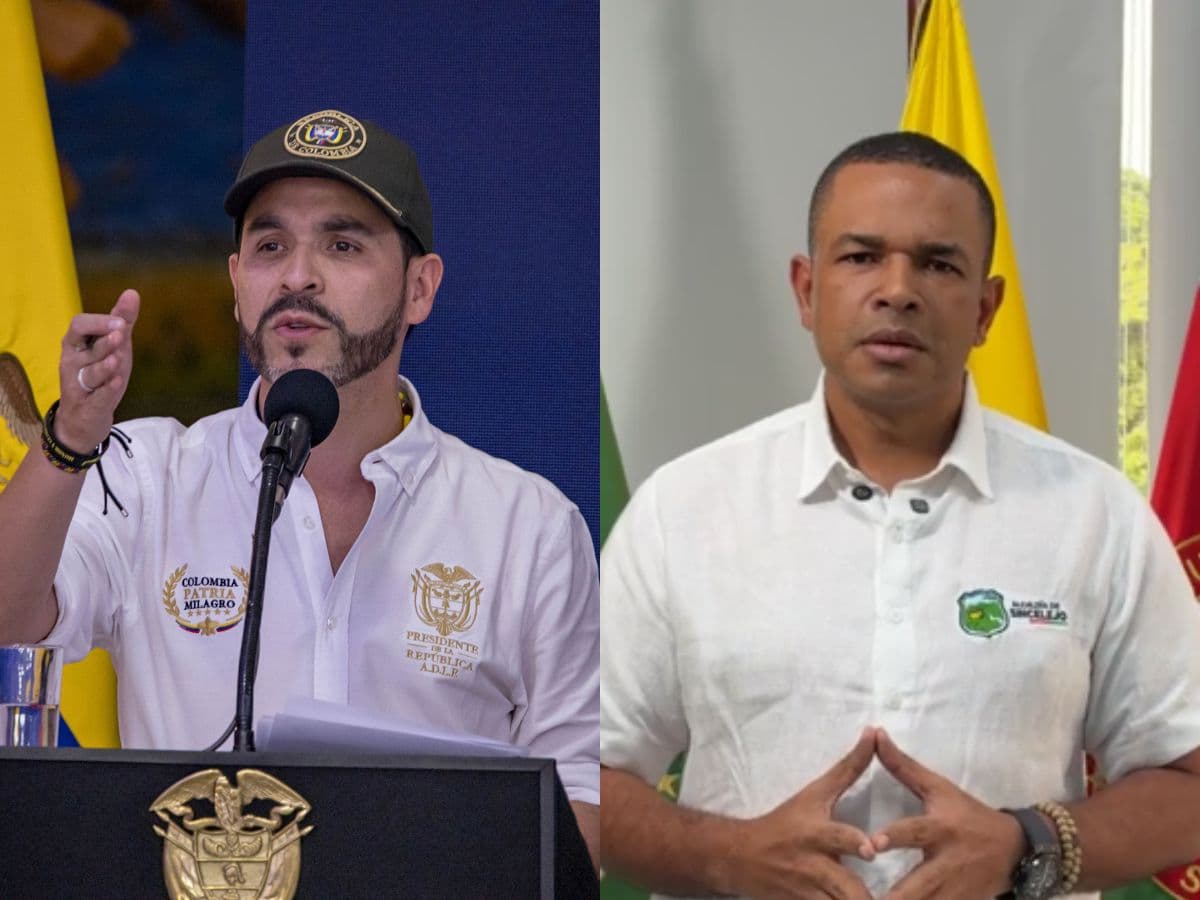 A la izquierda, el presidente Abelardo de la Espriella en un atril; a la derecha, el alcalde de Sincelejo, Yahir Acuña