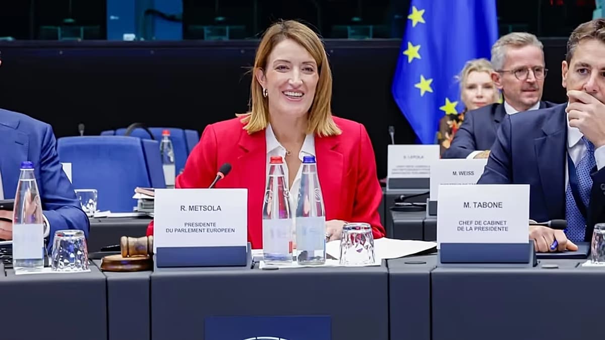 Roberta Metsola, presidenta del Parlamento Europeo, en Estrasburgo