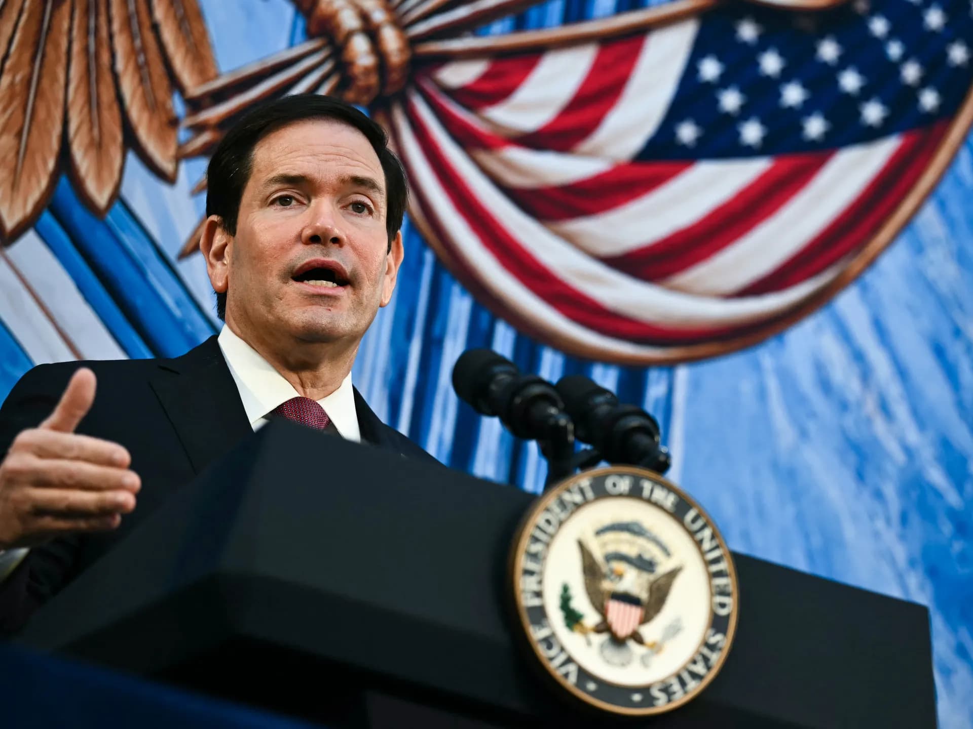 El secretario de Estado de Estados Unidos, Marco Rubio, durante una intervención en Washington