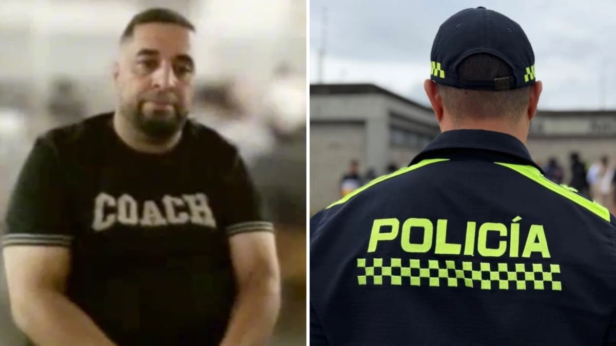 Jorge Iván Suaza Tabares, procesado por secuestro extorsivo, junto a la imagen de un uniformado de la Policía de espaldas