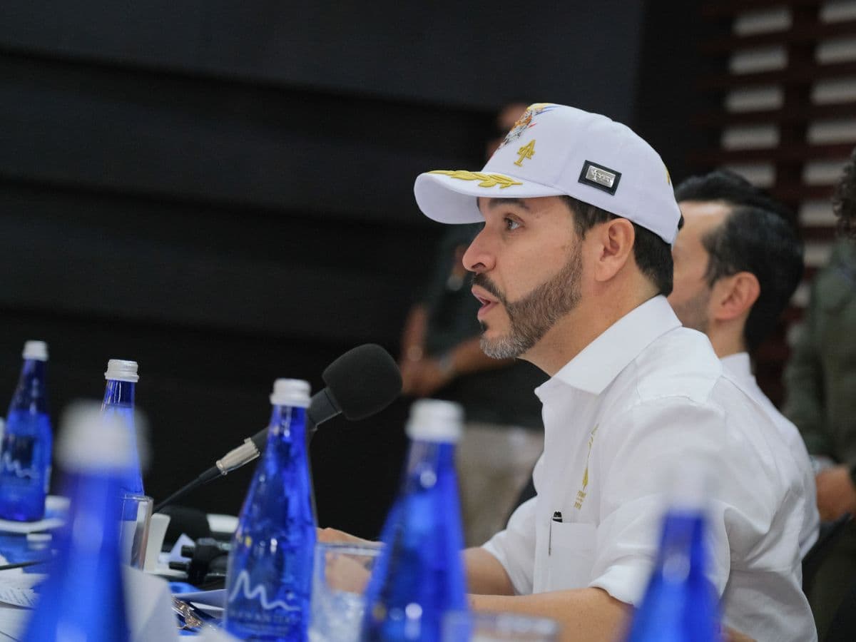 El presidente Abelardo de la Espriella habla en una reunión de trabajo