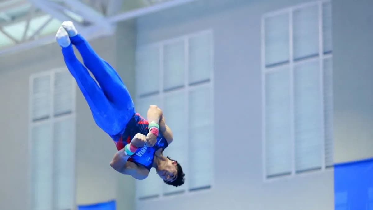 El gimnasta colombiano Ángel Barajas durante su rutina en los Juegos Centroamericanos y del Caribe 2026