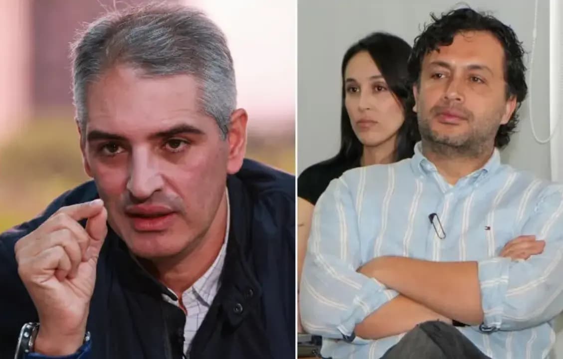El gerente Juan Carlos Sánchez y el gobernador Andrés Julián Rendón frente a la fachada del Hospital San Vicente de Paúl de Caldas