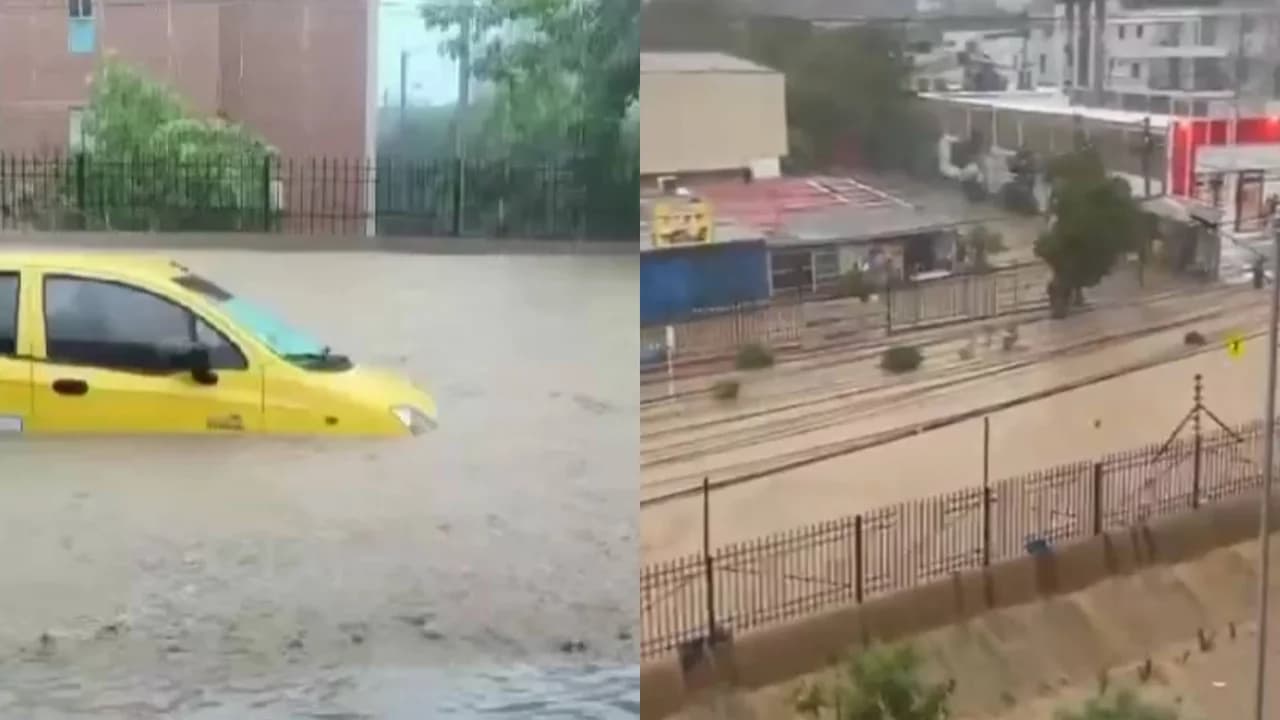 Calles inundadas en Santa Marta tras el aguacero del sábado