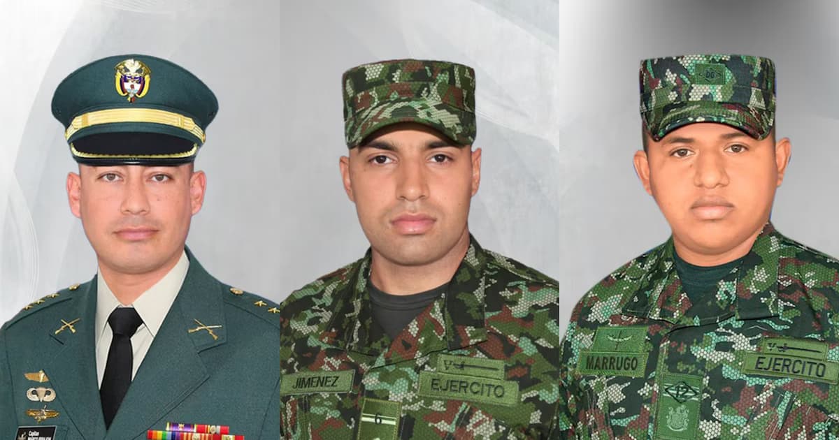 Retratos oficiales del capitán Marco David Pirajón y de los soldados profesionales Joel Alberto Jiménez y John Carlos Marrugo