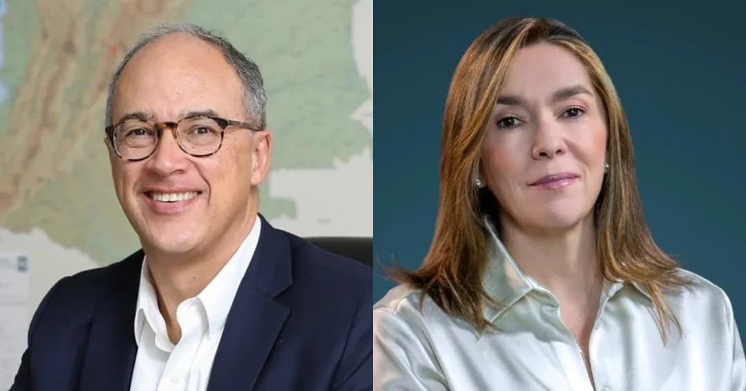 Juan Carlos Echeverry y María Fernanda Suárez, saliente y nueva presidenta del Banco de Bogotá