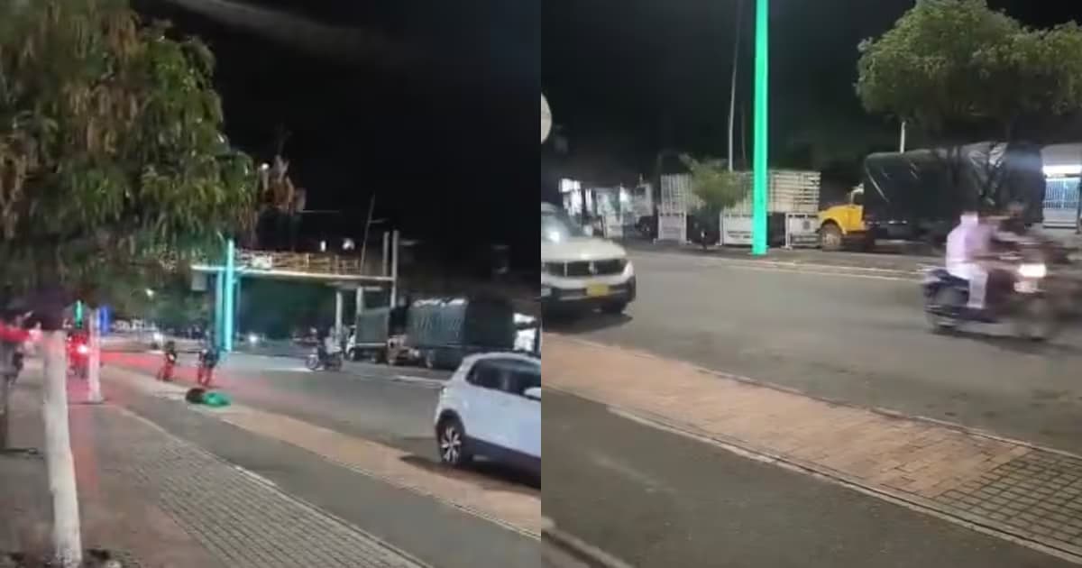 Calle frente a la estación de Policía de Aguachica, Cesar, en la noche del ataque con drones