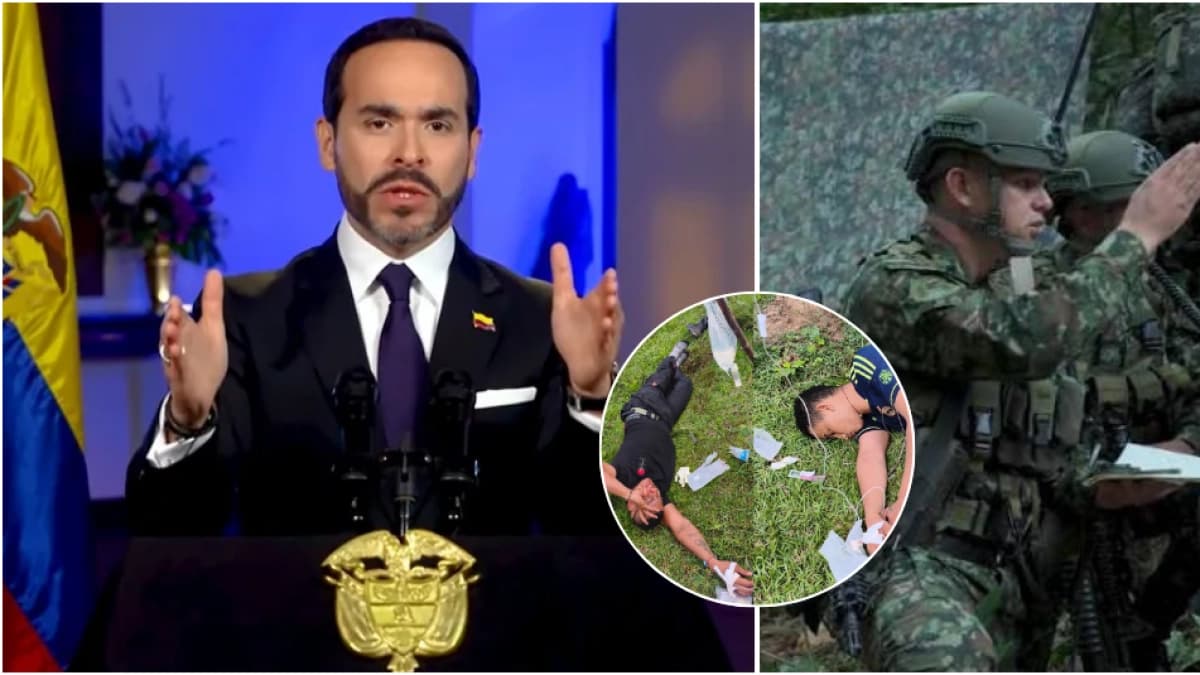 Montaje con el presidente Abelardo de la Espriella, soldados del Ejército y dos capturados en el Cesar