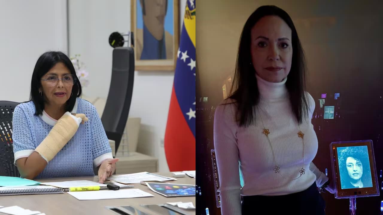 Delcy Rodríguez y María Corina Machado, en fotografías de archivo