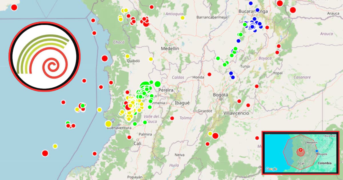 Mapa del Servicio Geológico Colombiano con la localización de las réplicas en el Chocó
