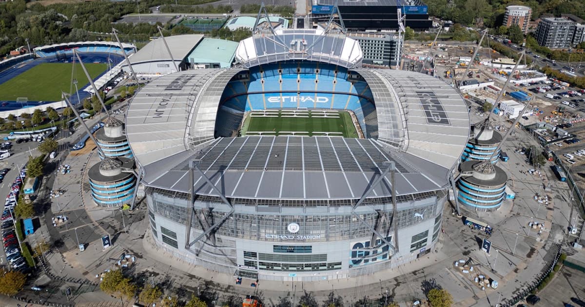 Vista aérea del estadio Etihad, sede del Manchester City