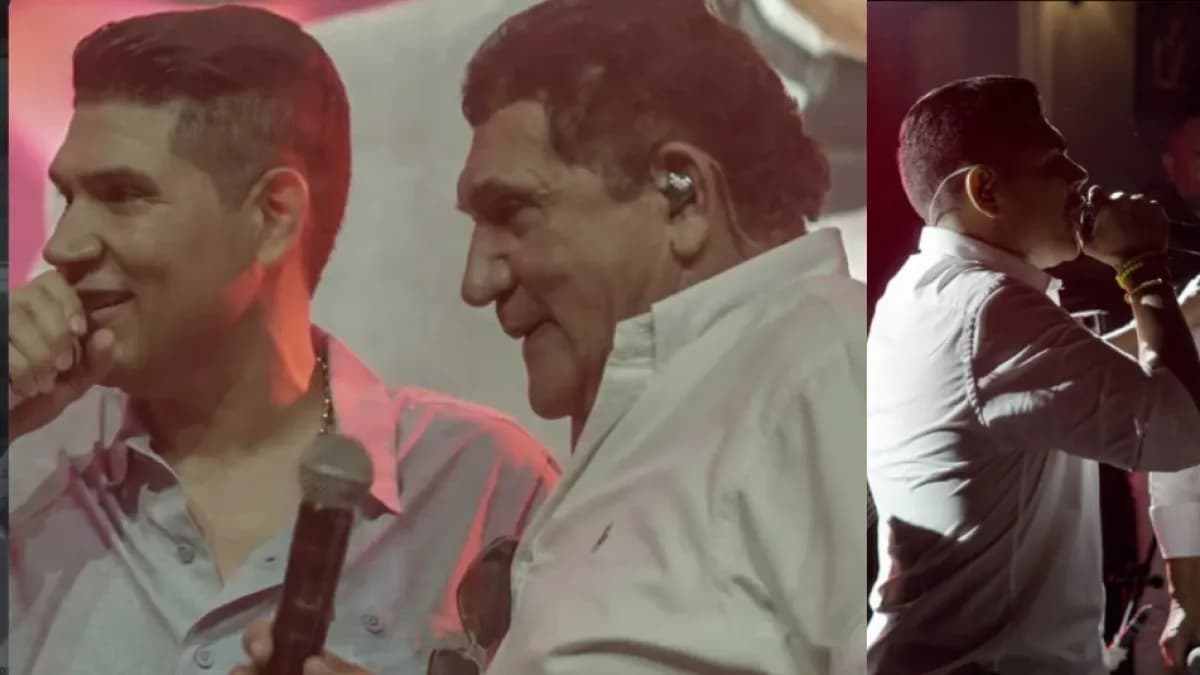 Kbeto Zuleta y Poncho Zuleta en tarima, en un montaje de dos fotografías