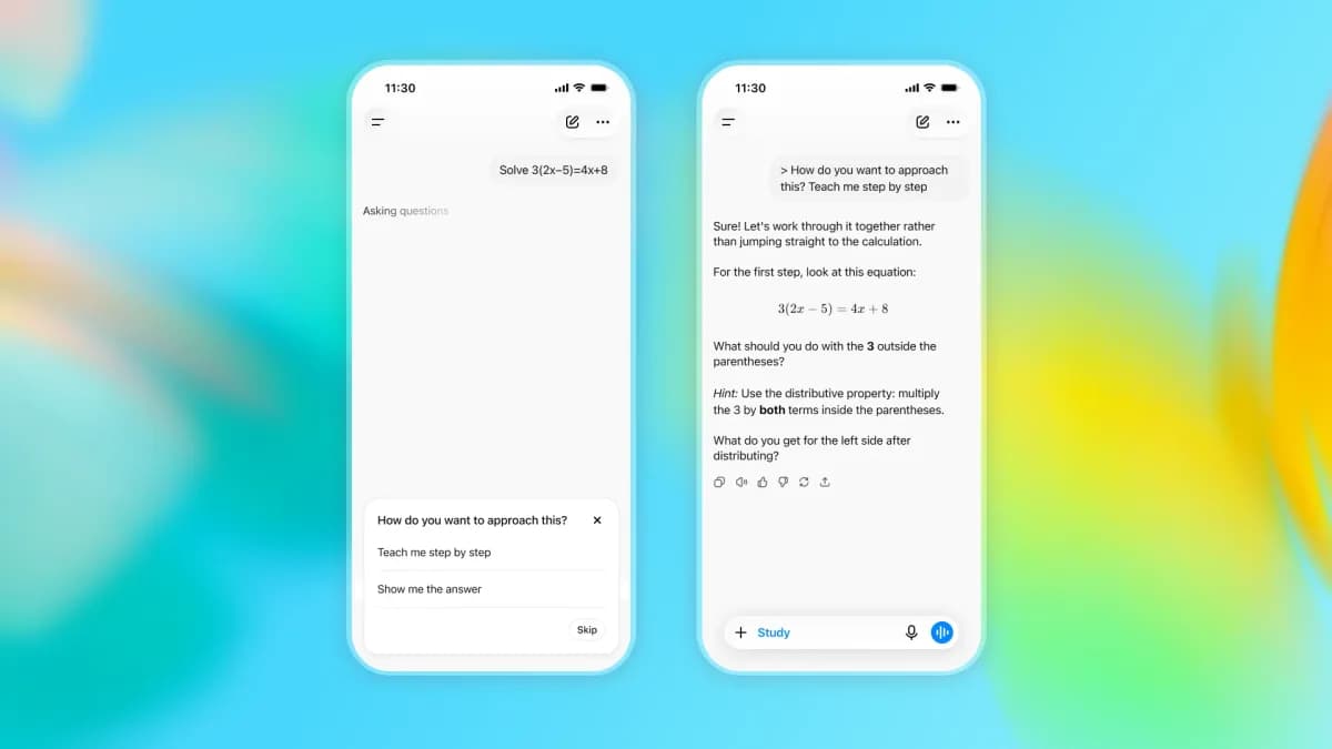 Pantalla de ChatGPT para adolescentes mostrando un recordatorio de tareas