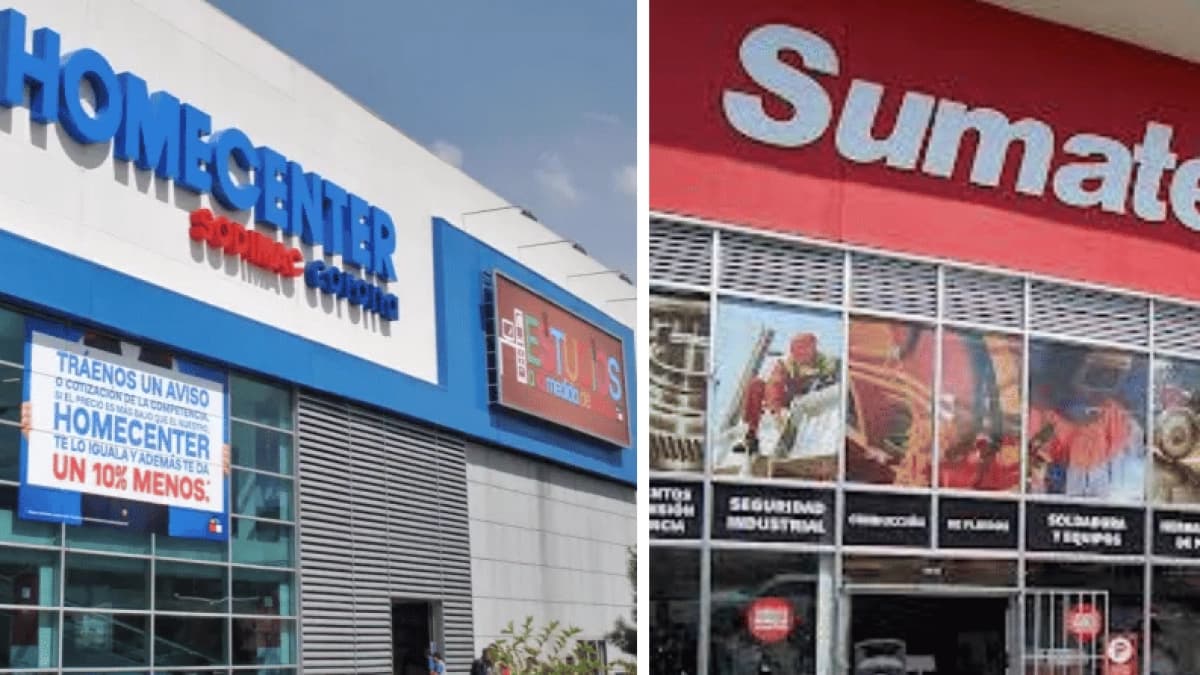Fachadas de una tienda Homecenter y de un punto de venta de Sumatec